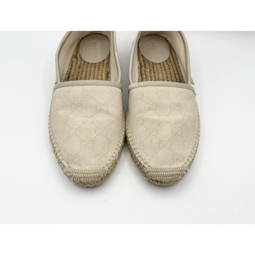 Gucci Off White/Cream GG Canvas and Leather Slip On Espadrille Flats EU 37.5